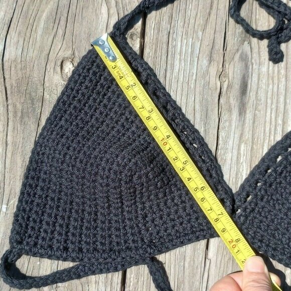 Womens Bikini Top Beach Crop Boho Goddess Sexy Bralette Black Handmade Crochet L - Picture 4 of 6